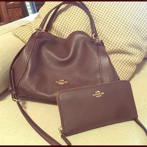 Genuine Coach Edie 28 with Zip Wallet  Oxblood